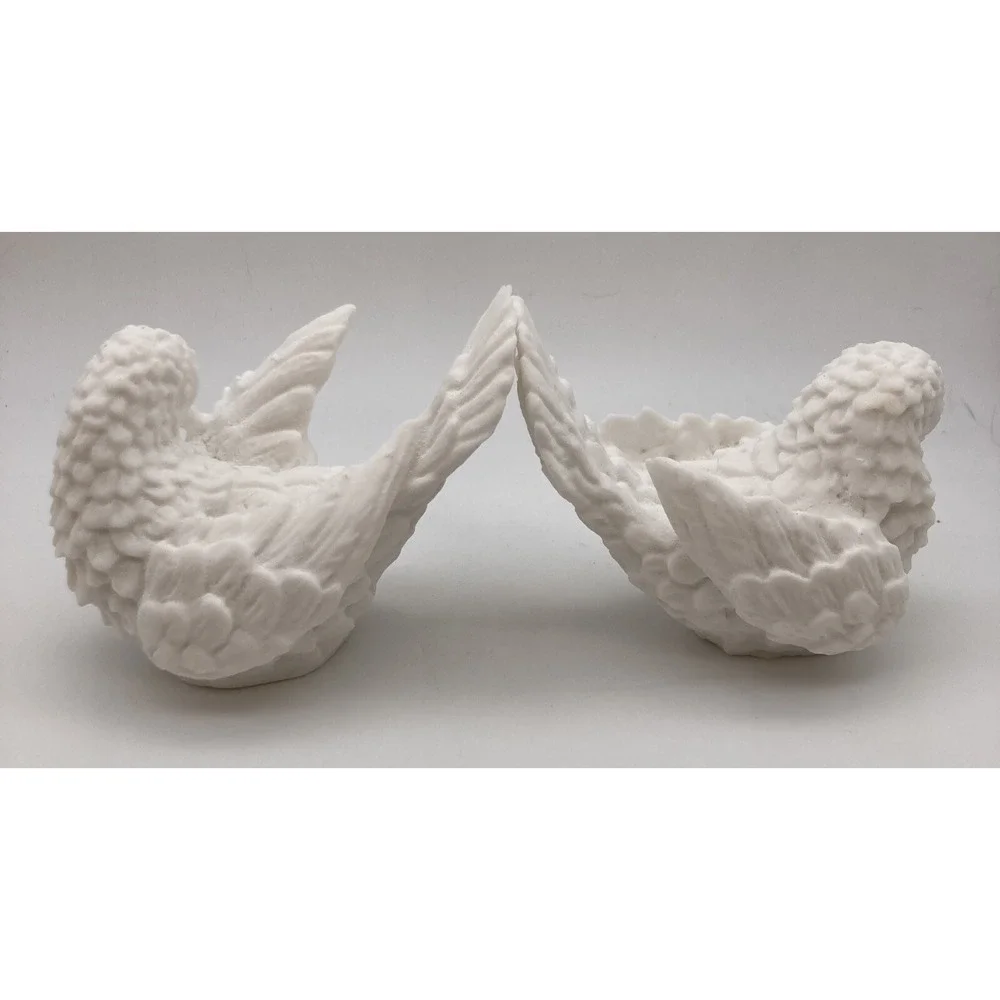 Pair Of White Bisque Italian Made White Doves Textured